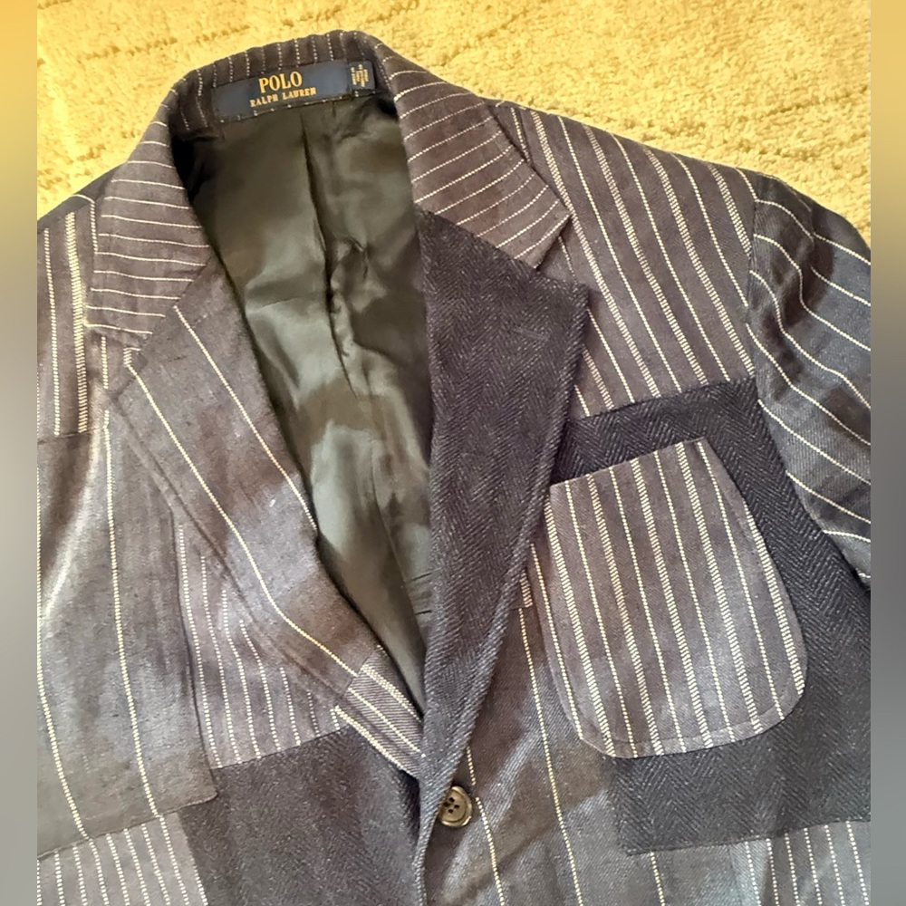 Polo Ralph Lauren men pin stripped woven patch work sports coat - 38 R